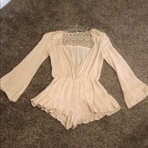 Cream lace back romper